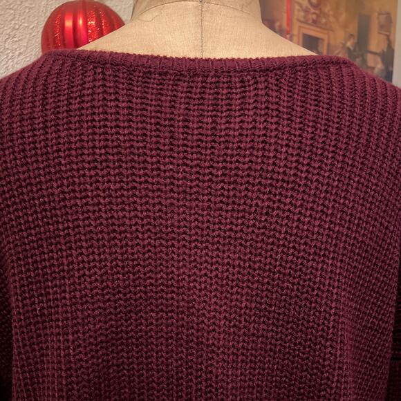 Burgandy Ribbed Long Sleeve V-neck Twist Knot Tunic Mini Sweater Dress Size S - Picture 8 of 9